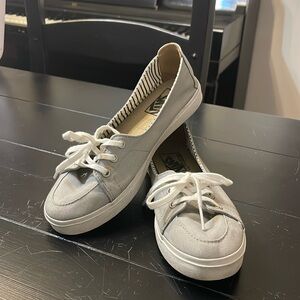 Vans women’s light grey slip on; has laces; women’s size 7